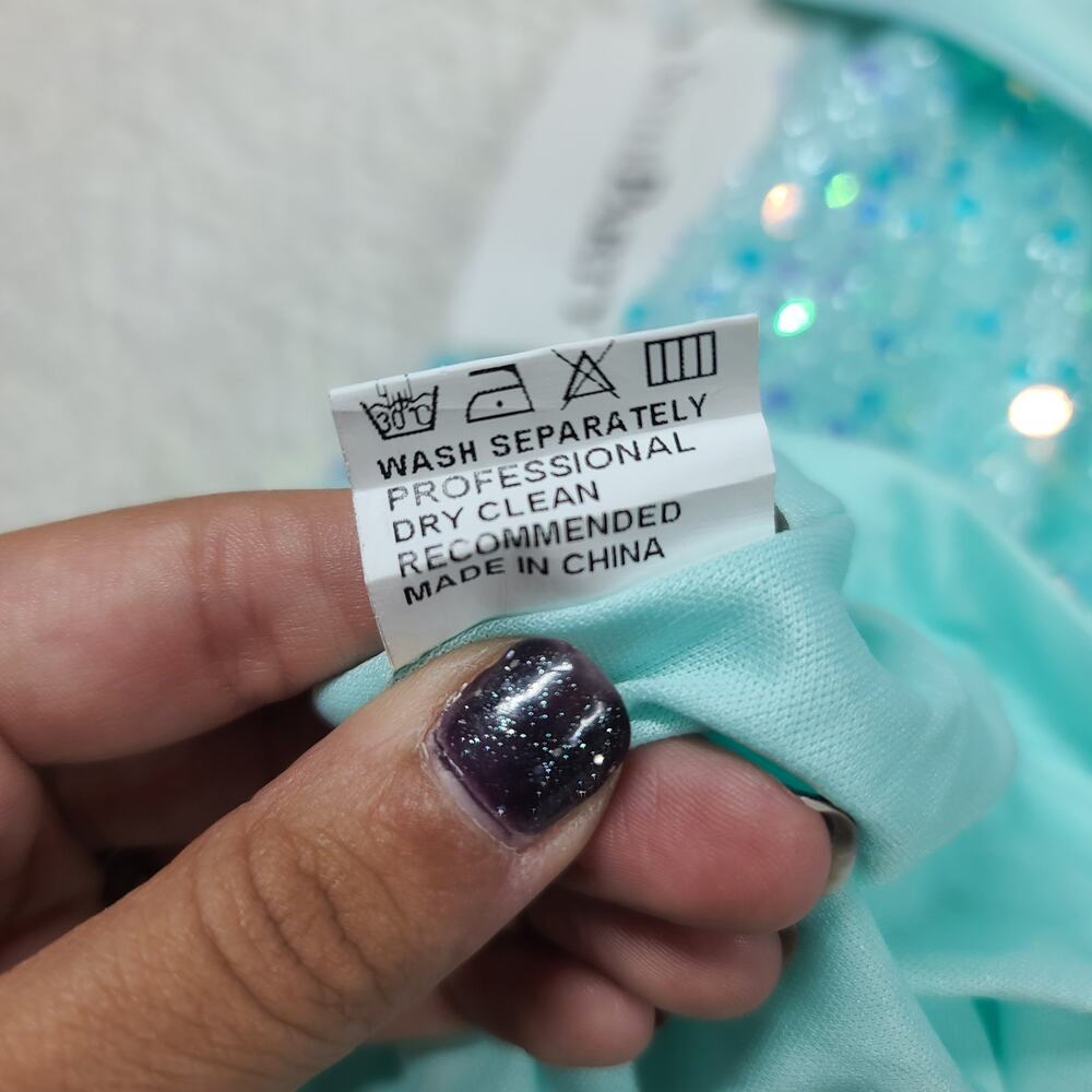 Mermaidcore Sequin aqua mini party dress zipper back Size Small Homecoming - Picture 8 of 11